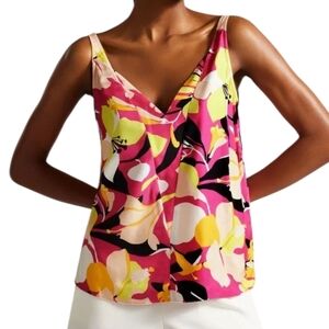 Ted Baker Thaliah Abstract Floral Print Woven Cami Top XS NWT Bright Pink